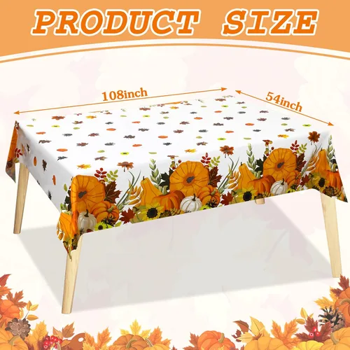 Vista 2 de Peryiter 4 manteles de otoño de Acción de Gracias, de 54 x 108 pulgadas, desechables, de plástico, rectangular, de plástico, con calabaza, cubierta