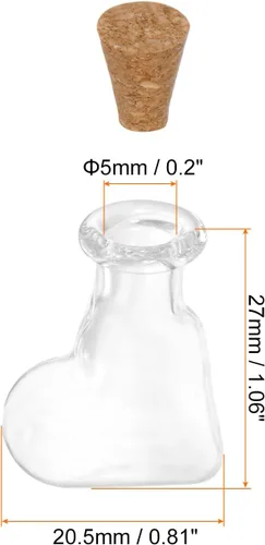 Vista 2 de HARFINGTON 20 mini botellas de vidrio con tapones de corcho oblicuamente en forma de corazón, pequeños frascos de vidrio transparentes transparentes