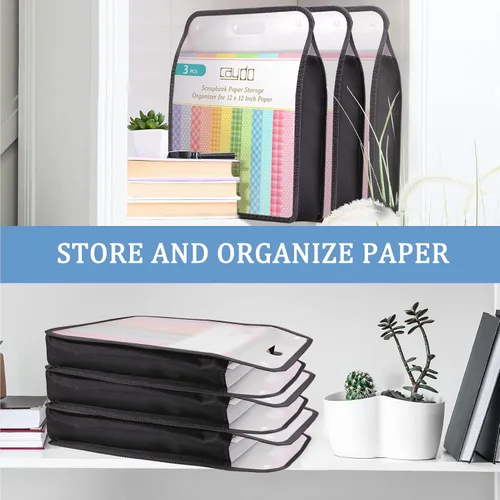 Vista 7 de Caydo Organizador de papel para álbum de recortes, paquete de 3 folios de papel expandible negro con asa, almacenamiento de papel portátil