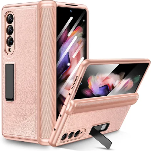 Vista 11 de Ruky - Carcasa para Samsung Galaxy Z Fold 3, color negro Magnetic Kickstand, Hinge Protection, Built-in Screen Protector PU Leather Stand Case for