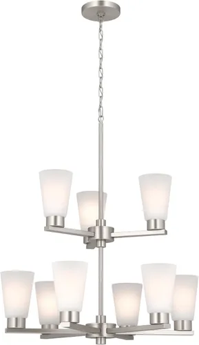 Vista 30 de Kichler Stamos - Lámpara de araña de 24 pulgadas, 9 luces, suave, moderna, de 2 niveles con vidrio transparente en bronce antiguo