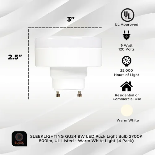 Vista 2 de Bombillas LED de 2 clavijas con base GU24 de 11w-60Weq, luz de disco, listado UL, 120 V, mini bloqueo giratorio, 2700 k-regulable, reemplaza