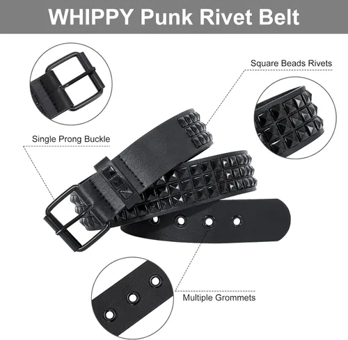 Vista 3 de WHIPPY Mujeres Hombres Remache Cinturón Pyramid Square Bead PU Cuero Punk Rock Ojal Cinturón para Jeans