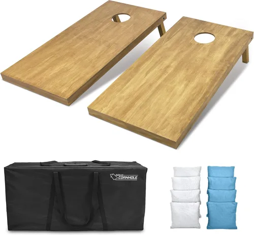 Vista 73 de GoSports 4 ft x 2 ft Regulation Size Wooden Cornhole Boards Set with Light Brown Finish - Includes Carrying Case and Bean Bags Negro- gris
