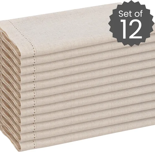 Vista 2 de Cotton Clinic Paquete de 12 servilletas de tela de punto vainica de gran tamaño de 20 x 20 pulgadas, tela de lino y algodón a medida con esquina