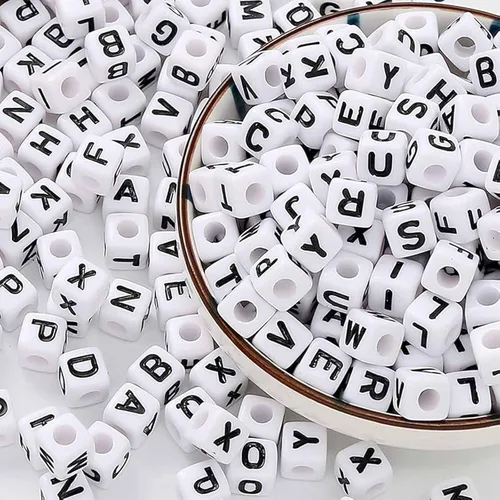 Vista 6 de 1000 piezas de cuentas cuadradas luminosas con letras, cuentas de cubo que brillan en la oscuridad, cuentas de letras luminosas acrílicas, cuentas