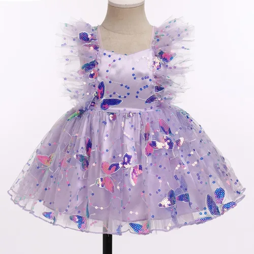 Vista 3 de Vestido para sesión de fotos de fiesta de cumpleaños con espalda descubierta para bebé, niña, mariposa, fresa, volantes, princesa, pastel, fiesta