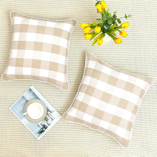 Vista 10 de Amzdecor Buffalo - Fundas de almohada a cuadros beige y blanco, 18 x 18 pulgadas, paquete de 2