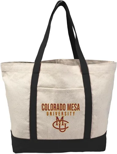 Vista 180 de Campus Lab Bolsa de lona con logotipo primario colegiado con bolsillo externo, bolsa de hombro reutilizable para ir de compras, playa Águilas A&m