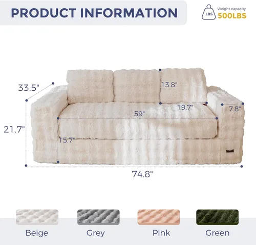 Vista 2 de MAXYOYO Sofá de 3 plazas para sala de estar, sofá sin hueso, cómodo puf con burbujas para apartamento, no necesita montaje, color beige