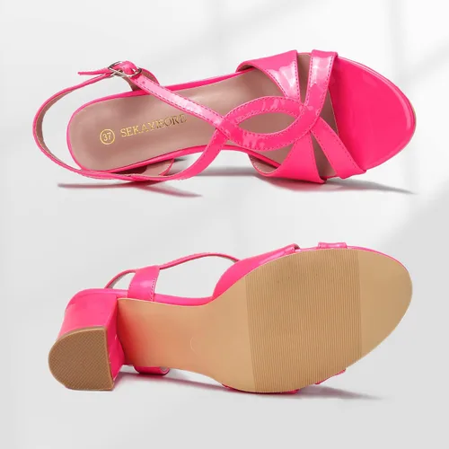 Vista 3 de SEKAYISORE Sandalias de tacón bajo para mujer, puntera abierta, tacón alto grueso, correa cruzada, sexy, vestido de baile de boda