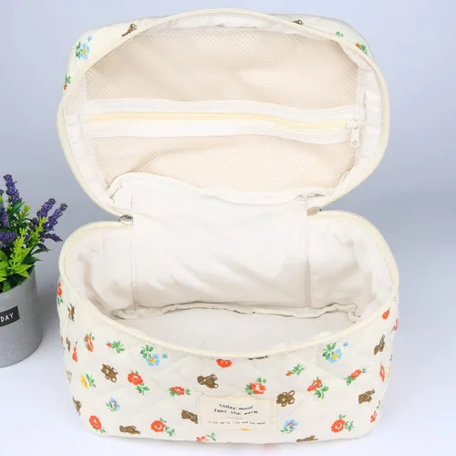 Vista 5 de Bolsas de cosméticos para mujer, bonita bolsa de maquillaje floral, organizador de almacenamiento de maquillaje, bolsas de aseo de viaje, bolsas