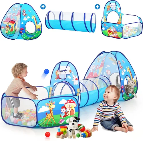 Vista 13 de PigPigPen Tienda de campaña 3 en 1 para niños con túnel de juego y pozo de bolas, juguetes para niños y niñas, juguetes de casa