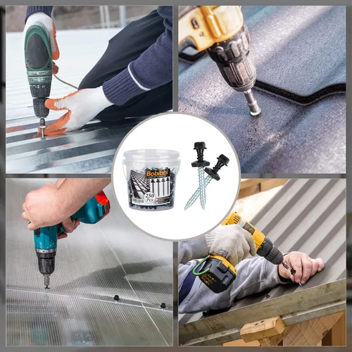 Vista 4 de Tornillos para techos de metal de 10 x 1 pulgada, tornillo para techo de chapa metálica con cabeza hexagonal negra y arandela EPDM para techos