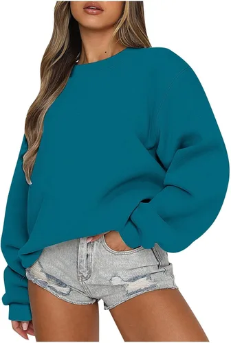 Vista 15 de midelxp Sudaderas de gran tamaño con cuello redondo para mujer, forro polar suave, manga larga, casual, cómodas, lindas sudaderas con capucha