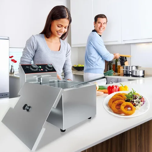 Vista 6 de GarveeHome Freidora comercial con canasta, 6.3 QT/6 L de acero inoxidable freidora eléctrica para encimera con control de temperatura
