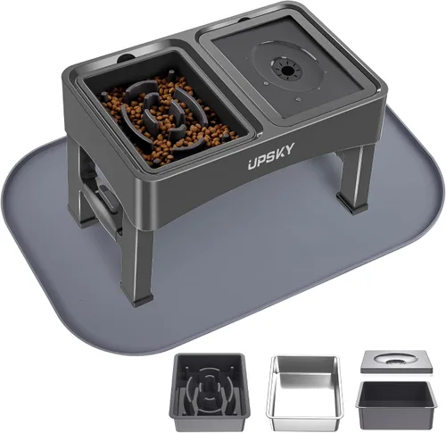 Vista 14 de UPSKY Cuencos para Perros Elevados 2-en-1 con Alimentador Lento, Soporte de Cuenco Elevado Ajustable en 4 Alturas, Cuencos para Perros sin Derrame