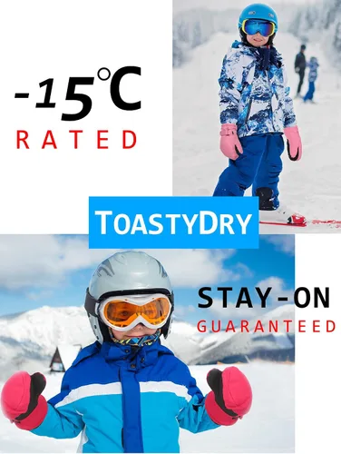Vista 5 de SATINIOR 2 pares de guantes de nieve para niños, impermeables, guantes de esquí de invierno cálidos y gruesos para niñas y niños
