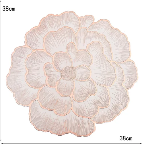 Vista 2 de Juego de 6 manteles individuales redondos de PVC con diseño de flores, manteles individuales huecos para mesa de comedor, manteles individuales