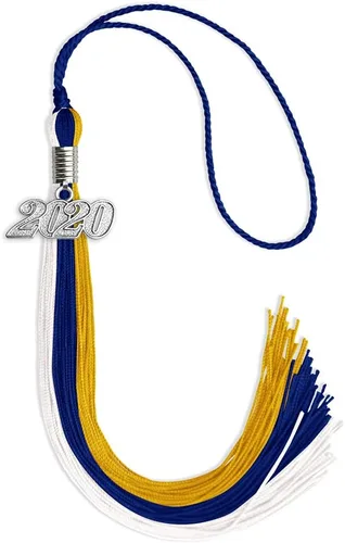 Vista 129 de Endea Graduation Borla de triple color con gota de fecha plateada (negro/dorado/granate, 2020)