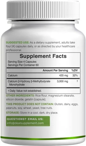 Vista 7 de Suplementos HMB ultra fuertes 3,000 mg por porción, 240 cápsulas Probado por terceros Apoya el crecimiento muscular, la retención y la masa