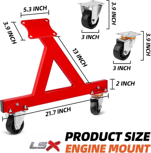 Vista 3 de Soporte móvil para motor V8 y LS - Soporte rodante de acero con ruedas y almacenamiento de herramientas Fácil montaje