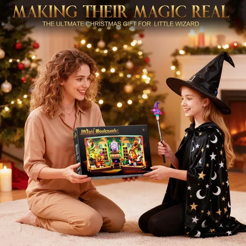 Vista 6 de OKKIDY Magic Potion - Juego de construcción de rincón de libro con luz, kit de bloques de construcción para decoración del hogar, 1033 piezas