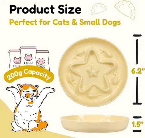 Vista 2 de Cuenco de alimentación lenta para gatos, de melamina, apto para bigotes, para comer lentamente, alimentos húmedos y secos, apto para lavavajillas