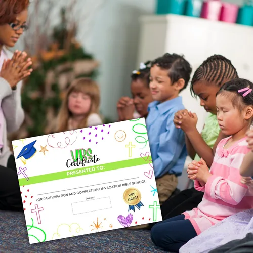 Vista 5 de VBS Certificados de finalización Paquete de 50 certificados de graduación de asistencia Premio religioso para niños, 11 x 8.5 pulgadas