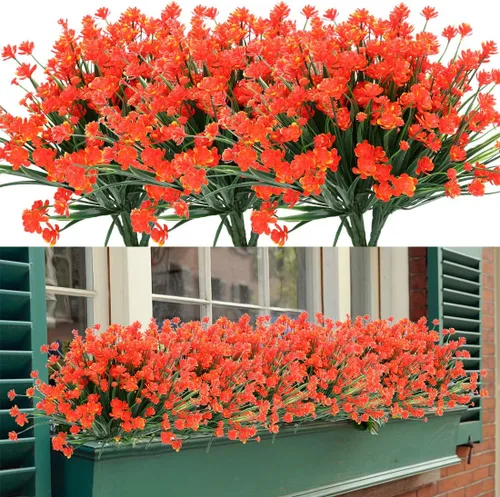 Vista 7 de 4 paquetes de flores artificiales, vegetación artificial falsa, resistente a los rayos UV, no se decolora, plantas de plástico sintético para ramo