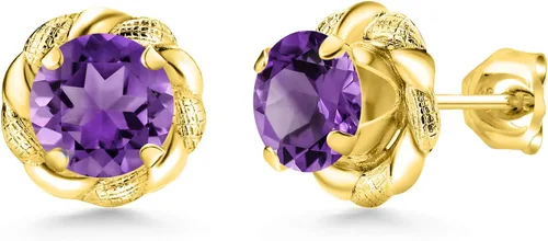 Vista 130 de Gem Stone King Aretes de plata de ley 925 de 0.236 in con piedra natal redonda para mujer