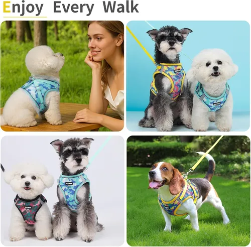 Vista 6 de Arnés para perro con juego de correa, arnés de paso ajustable, suave, acolchado y transpirable para perros de tamaño mediano, arnés de chaleco Rosa
