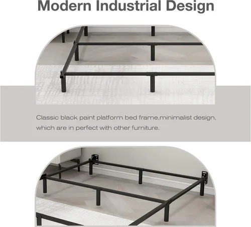 Vista 4 de Base de cama California King con plataforma de metal de 7 pulgadas, base de cama para somier, antideslizante, fácil montaje, resistente marco