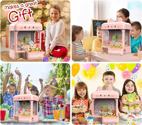Vista 5 de Cxjoigxi - Gran máquina de pinzas para niños y adultos con premios, sonido y luz ajustables, mini máquina expendedora para niñas, juego electrónico