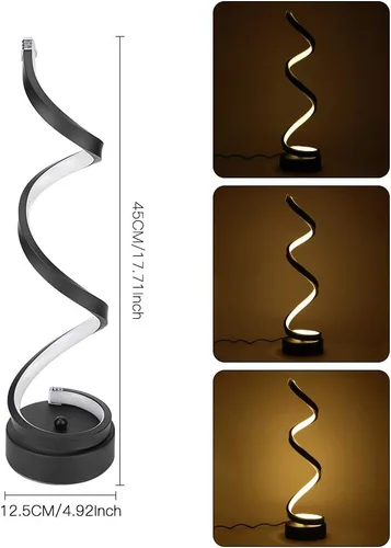 Vista 2 de Lámpara de mesa LED en espiral regulable, diseño minimalista moderno de iluminación, lámpara de noche curva de atenuación continua blanca cálida