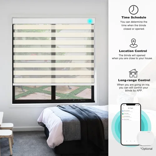 Vista 5 de Changshade - Persianas de cebra motorizadas para ventanas con filtro de luz para ventanas interiores, control de motor con cuerda de tracción