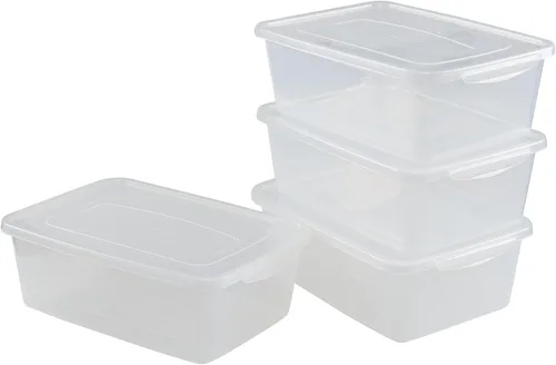 Vista 4 de Caja transparente de 14 cuartos de galón, contenedores de almacenamiento de plástico con tapas, juego de 4