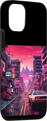 Vista 3 de Funda para iPhone 14 vaporwave retrowave synthwave japanese city retro cars