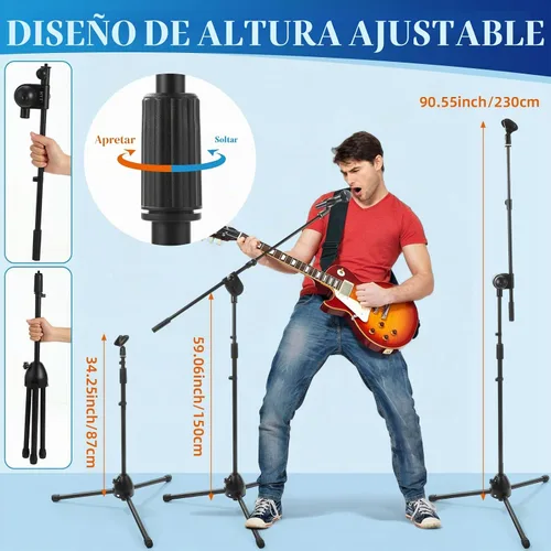 Vista 2 de Relaxweex 6 soportes universales para micrófono, trípode para piso, brazo de brazo, altura ajustable de 34 a 90.5 pulgadas, con bolsa de transporte