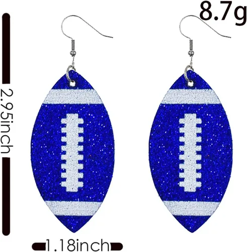 Vista 5 de Pendientes ligeros de piel sintética con lentejuelas de fútbol, diseño de hojas de rugby, para mujeres y niñas, accesorios de joyería de fútbol