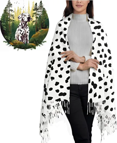 Vista 2 de Bufandas de moda para mujer, estampado dálmata, cómodo chal largo, suave y grueso cálido bufanda de invierno
