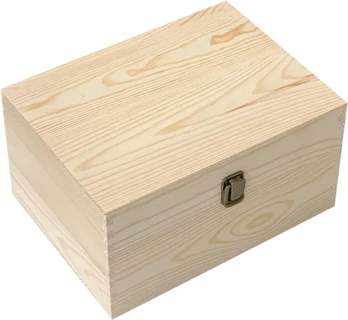 Vista 2 de Cregugua 1 caja de madera sin terminar con tapa, caja de almacenamiento de madera para proyectos de arte de bricolaje