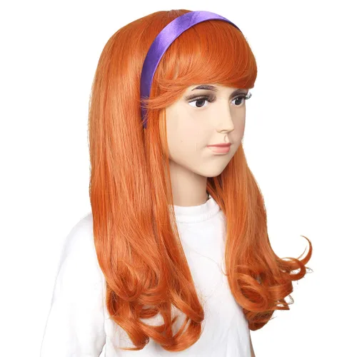 Vista 4 de ColorGround Peluca de cosplay ondulada color naranja con diadema morada tamaño infantil