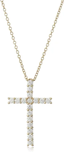 Vista 6 de Amazon Essentials Collar con colgante de cruz de plata esterlina chapada en platino o oro con elementos infinitos de circonitas, 18 pulgadas