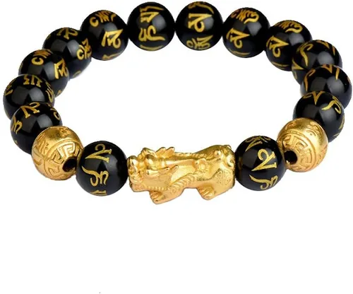 Vista 2 de Buddha Power Pulsera de obsidiana negra Feng Shui