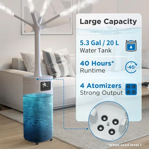 Vista 3 de TURBRO Humidificador comercial, habilitado para WiFi, vaporizador de aire ultrasónico de 5.3 galones/20L para habitaciones grandes de hasta 2000