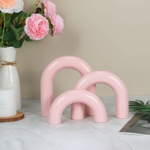 Vista 5 de HMASYO 3 piezas de estatua de objetos decorativos de arco rosa, estantería de mesa auxiliar, decoración estética para sala de estar, dormitorio