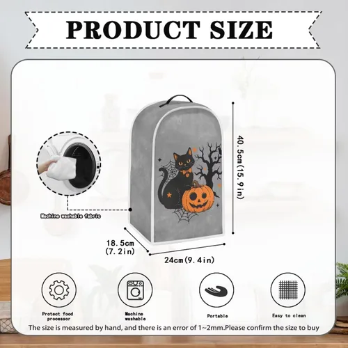 Vista 4 de Juego de fundas para tostadora y licuadora, árbol de gato negro, calabaza, casual, lavable, para cafetera, accesorios de cocina, Halloween, pequeño