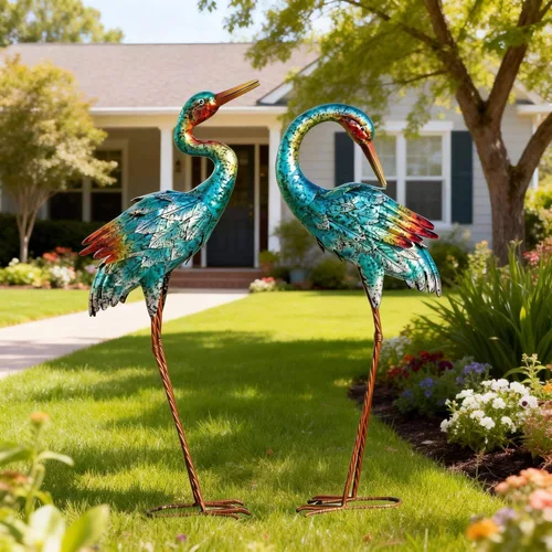 Vista 4 de Natelf Estatuas de grúa para decoración de jardín, esculturas de garza azul, esculturas de césped de pájaros grandes de metal y estatua