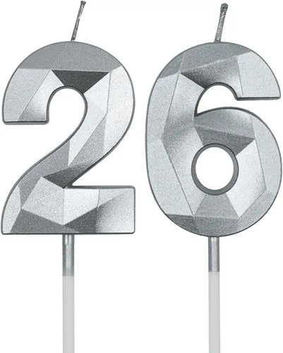 Vista 9 de Velas de cumpleaños número 26 y 62 para pastel, velas doradas con forma de diamante 3D con forma de diamante, decoraciones de cumpleaños